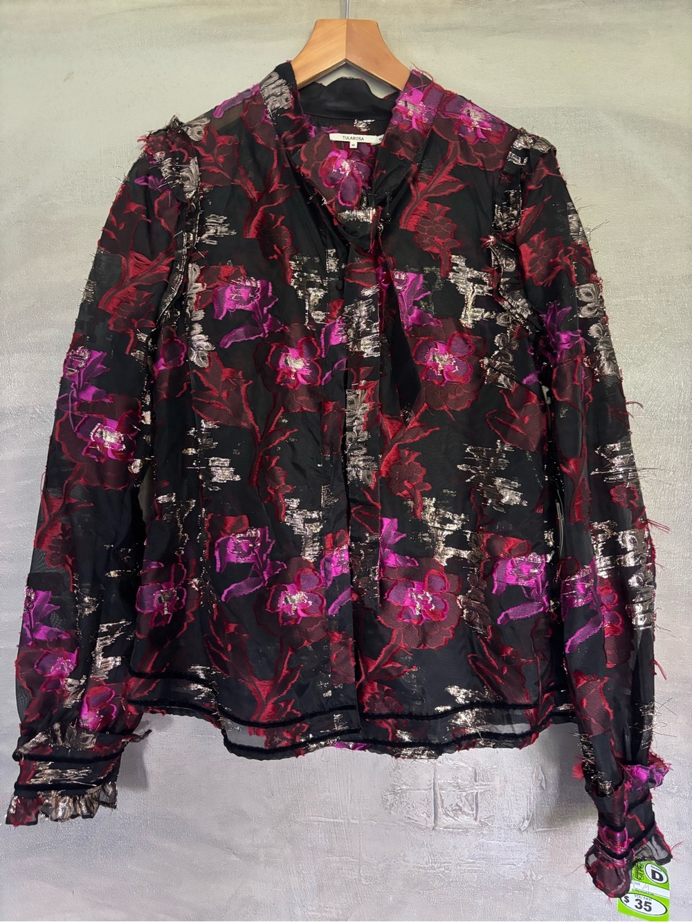 Tularosa Floral Brocade Sheer long sleeve blouse